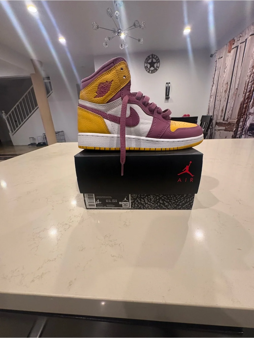 Jordan Women's High-Top Sneakers in Purple and Yellow